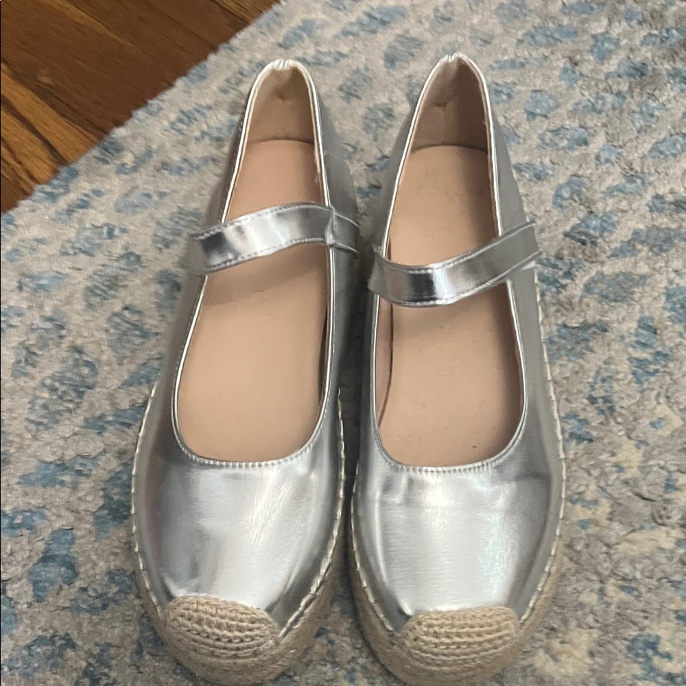 Silver Mary Jane Espadrille Flats